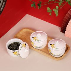 Bộ hũ mứt hoa mai men trắng