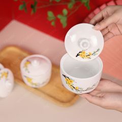 Bộ hũ mứt hoa mai men trắng