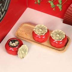 Khay 3 hũ mứt quả hồng men đỏ – Quà Tết gốm sứ Bát Tràng cao cấp