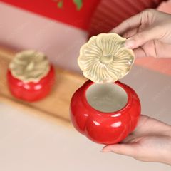 Khay 3 hũ mứt quả hồng men đỏ – Quà Tết gốm sứ Bát Tràng cao cấp