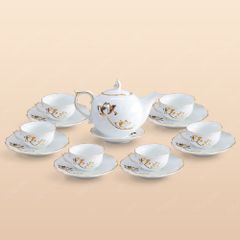 Bộ ấm trà Mẫu Đơn sen vàng kẻ chỉ vàng - Mẫu 01