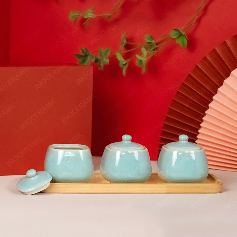 Bộ hũ mứt vuông xanh ngọc