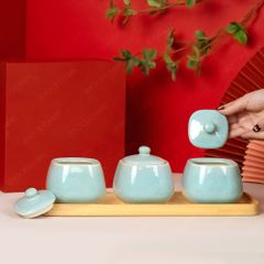 Bộ hũ mứt vuông xanh ngọc