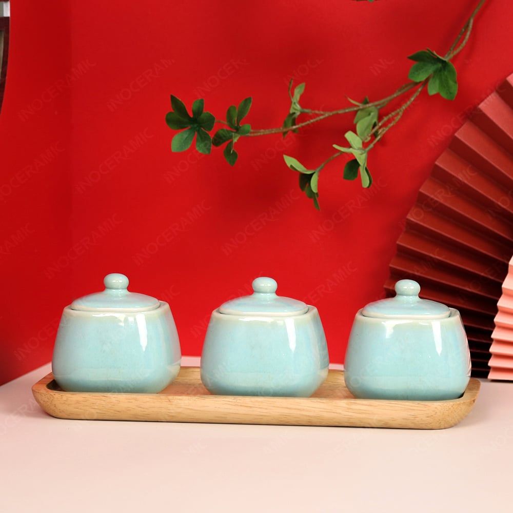 Bộ hũ mứt vuông xanh ngọc