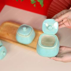 Bộ hũ mứt vuông xanh ngọc