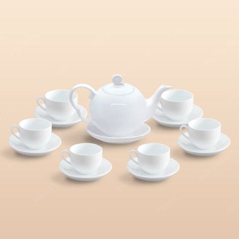 Bộ trà xoắn ốc men trắng in logo