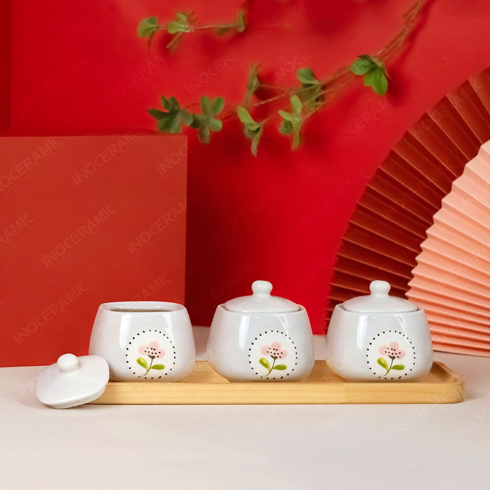 Bộ hũ mứt vuông vẽ tay