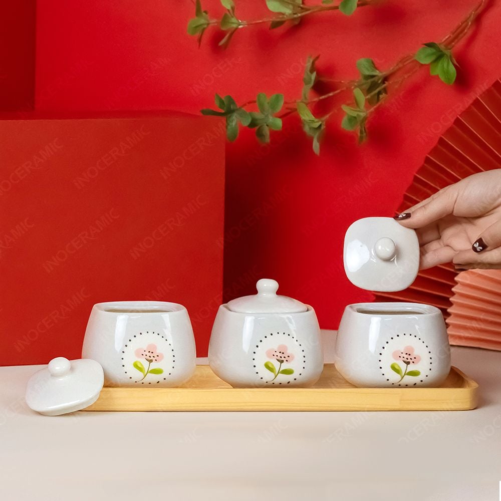 Bộ hũ mứt vuông vẽ tay