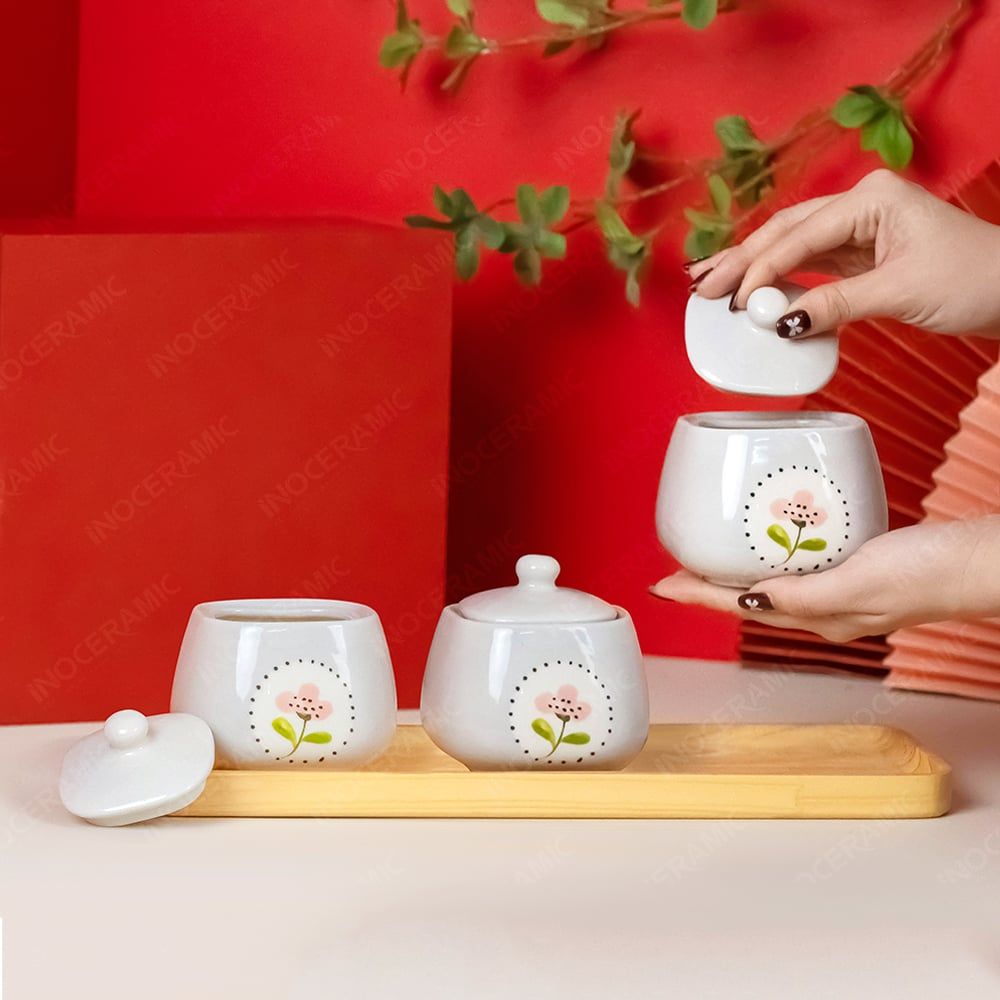 Bộ hũ mứt vuông vẽ tay