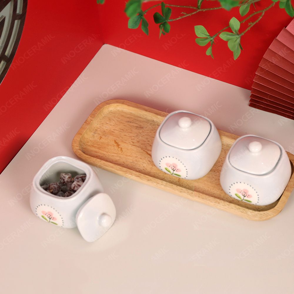 Bộ hũ mứt vuông vẽ tay