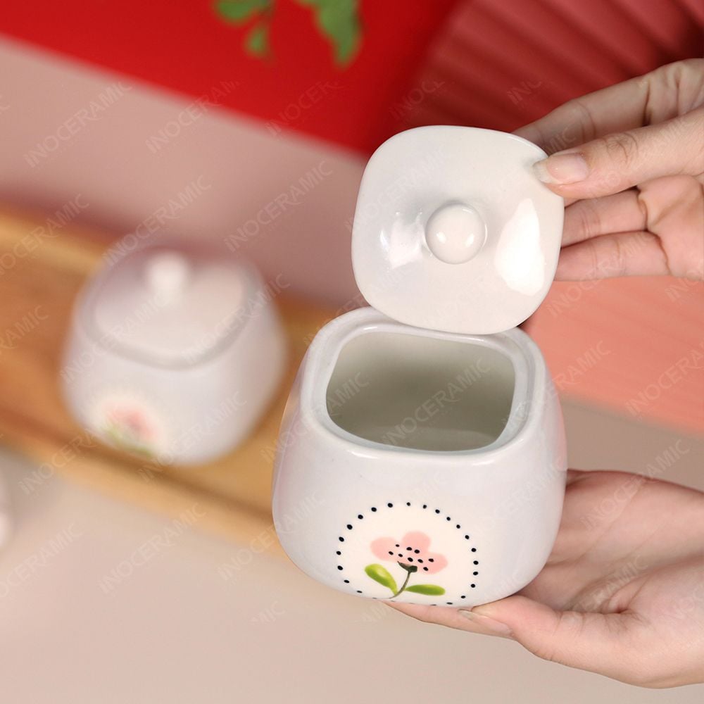 Bộ hũ mứt vuông vẽ tay