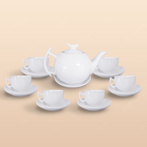 Bộ ấm trà Bưởi cành men trắng