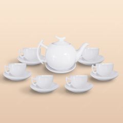 Bộ ấm trà Bưởi cành men trắng in logo