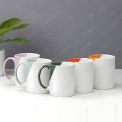 Ly sứ trụ quai C hai màu men matt in logo