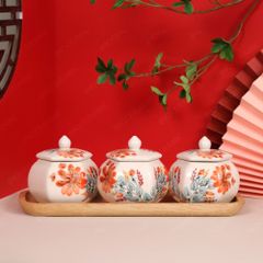 Bộ hũ mứt lục giác vẽ tay