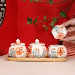 Bộ hũ mứt lục giác vẽ tay