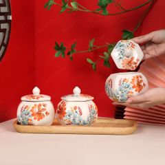 Bộ hũ mứt lục giác vẽ tay