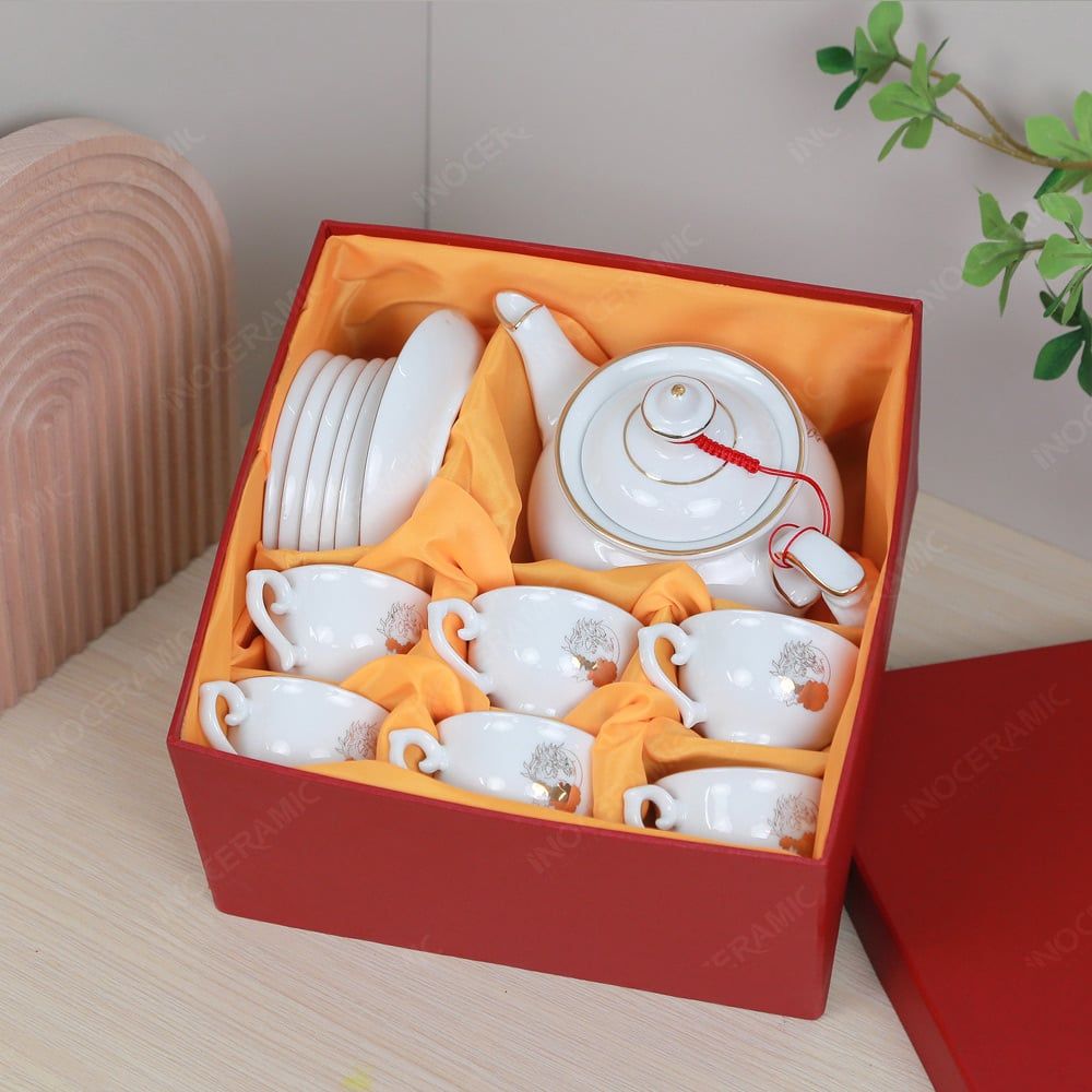 Bộ ấm trà Đài Các Giáp Thìn 2024 kẻ chỉ vàng