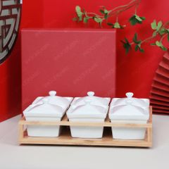 Bộ 06 hũ mứt chữ nhật men trắng