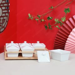 Bộ 06 hũ mứt chữ nhật men trắng
