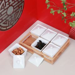 Bộ 06 hũ mứt chữ nhật men trắng