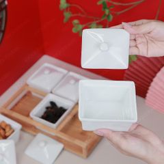 Bộ 06 hũ mứt chữ nhật men trắng