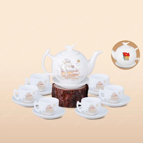 Quà tặng Quân đội - Bộ ấm trà Bưởi cành Thuận buồm vẽ vàng