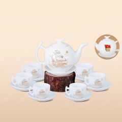 Quà tặng Quân đội - Bộ ấm trà Bưởi cành Thuận buồm vẽ vàng