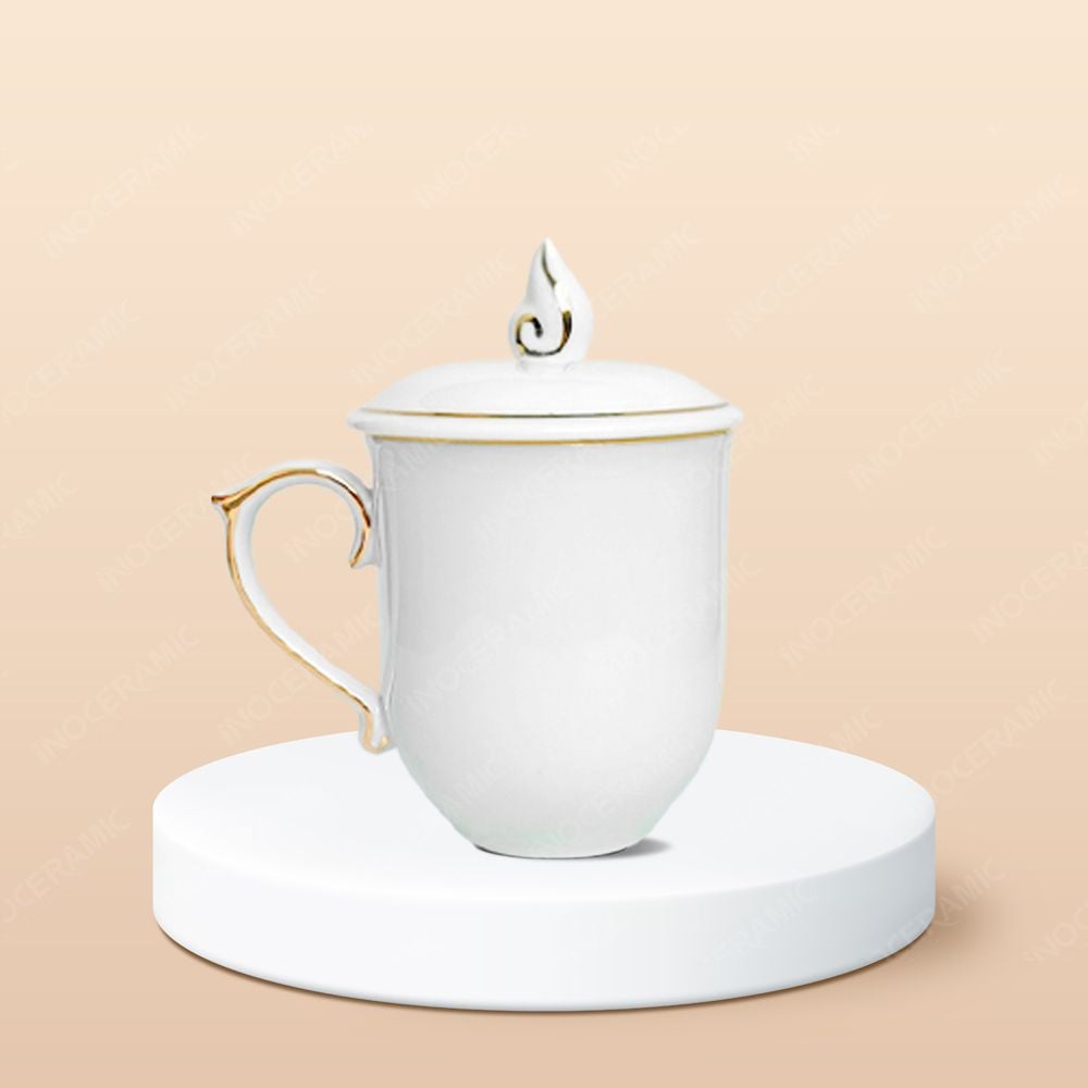 Ly sứ quai tim nắp ngọn lửa in logo