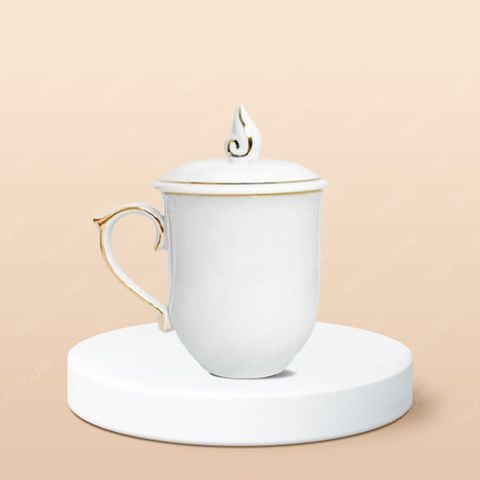 Ly sứ quai tim nắp ngọn lửa in logo