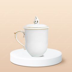Ly sứ quai tim nắp ngọn lửa in logo