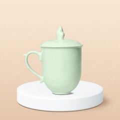 Ly sứ quai tim nắp ngọn lửa in logo