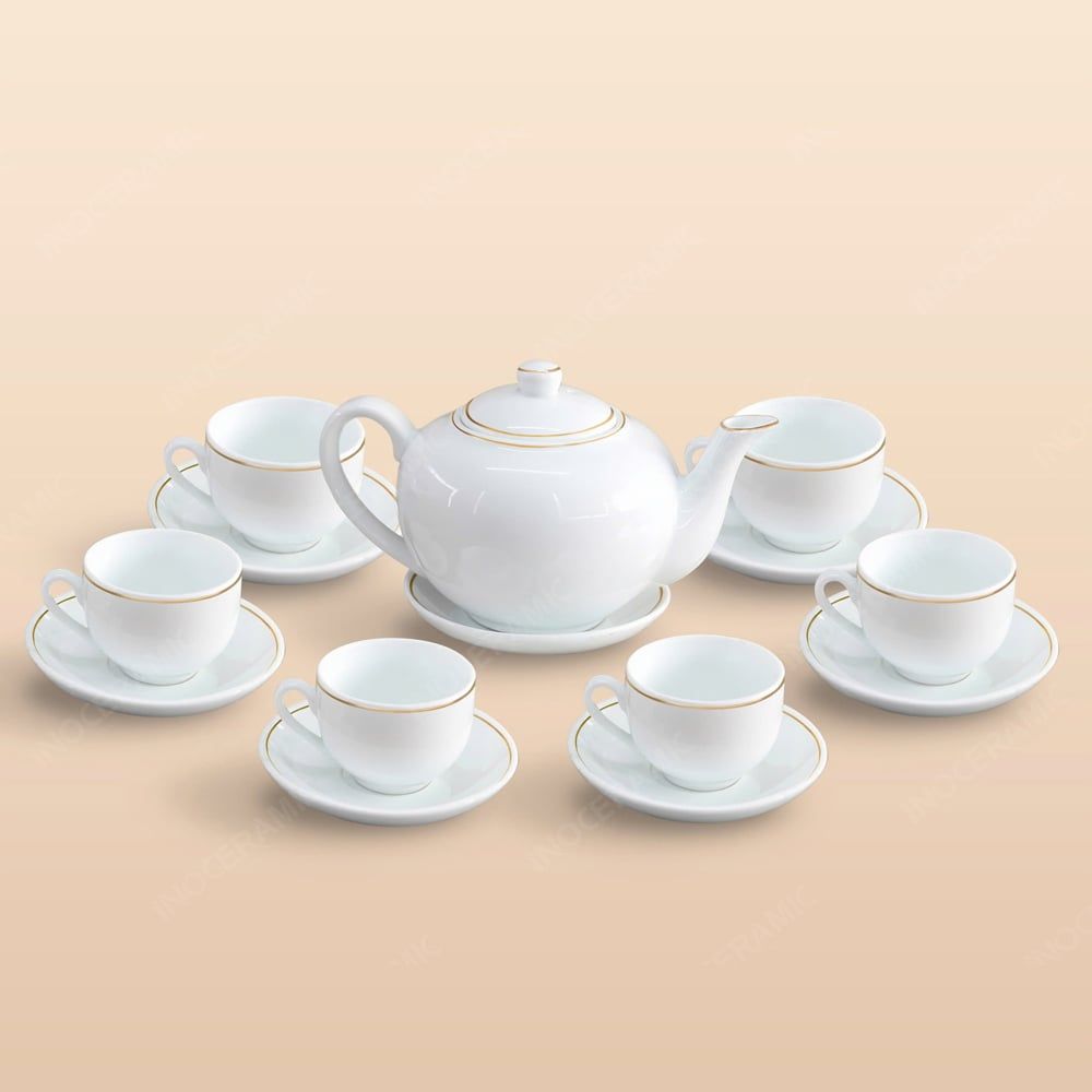 Bộ ấm trà quai lượn kẻ chỉ vàng