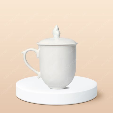 Ly sứ quai tim nắp ngọn lửa in logo
