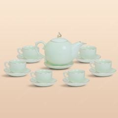 Bộ ấm trà Ngọn lửa men ngọc kẻ chỉ vàng in logo