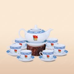 Quà tặng Quân đội - Bộ ấm trà Minh Nguyệt viền hạc xanh
