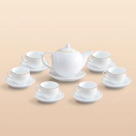 Bộ ấm trà Ngọn lửa kẻ chỉ vàng in logo