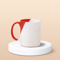 Ly sứ trụ quai C hai màu men matt in logo
