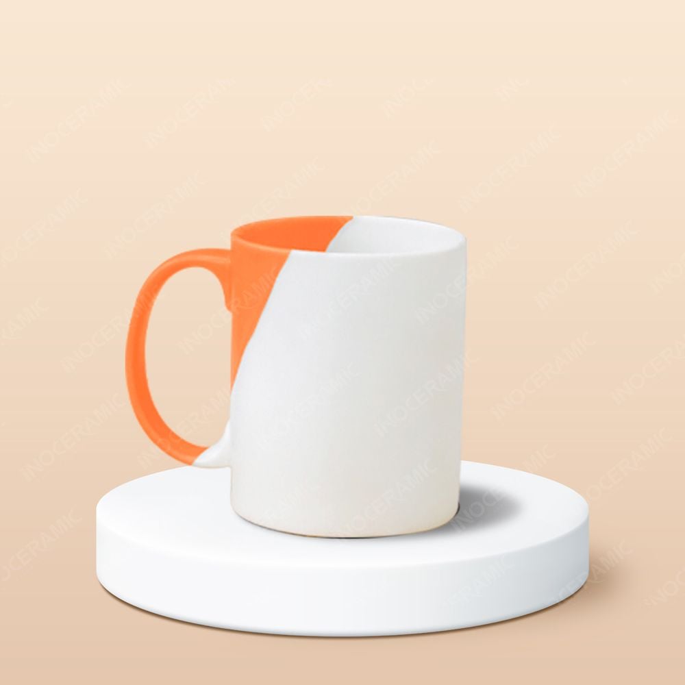 Ly sứ trụ quai C hai màu men matt in logo