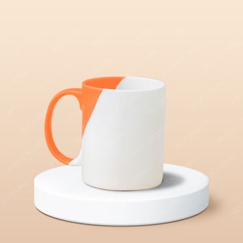 Ly sứ trụ quai C hai màu men matt in logo