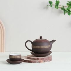 Bộ trà ấm trăng tròn tử sa trống đồng