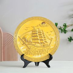 Đĩa trưng bày Thuận buồm men vàng kẻ vàng D32 | Quà tặng kỷ niệm thành lập