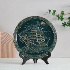Quà tặng Đại hội Đảng - Đĩa trưng bày Thuận buồm men lục kẻ vàng D32