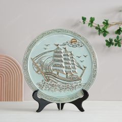 Quà tặng Đại hội Đảng - Đĩa trưng bày Thuận buồm men ngọc kẻ vàng D32