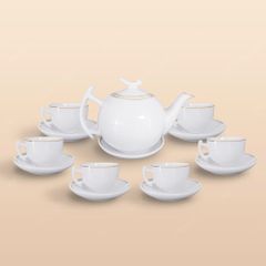 Bộ ấm trà Bưởi cành kẻ chỉ vàng in logo