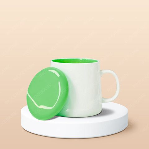 Ly sứ hiện đại quai C có nắp lòng màu in logo