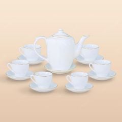 Bộ ấm dáng trống kẻ chỉ vàng in logo