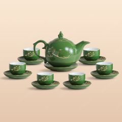 Bộ ấm trà Ngọn lửa men lục sen vàng kẻ vàng
