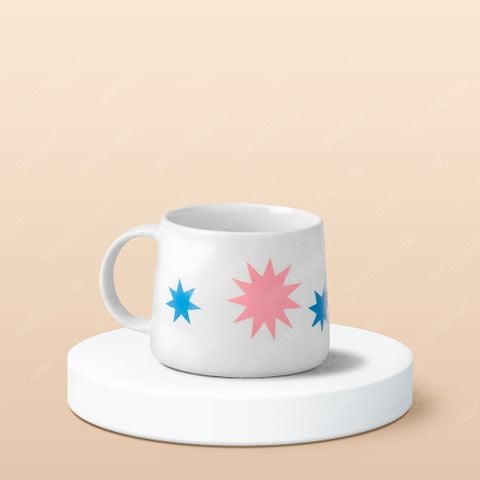 Ly sứ hiện đại quai tai dán decal in logo