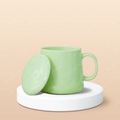 Ly sứ hiện đại quai C có nắp full màu in logo